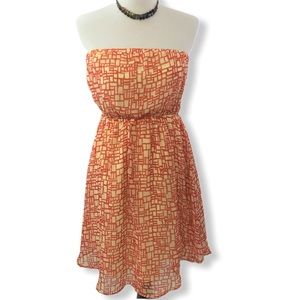 one clothing Orange & Cream Strapless Dress S